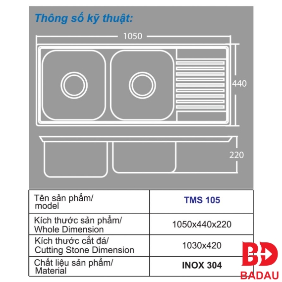 CHẬU CHÉN INOX CAO CẤP TMS105