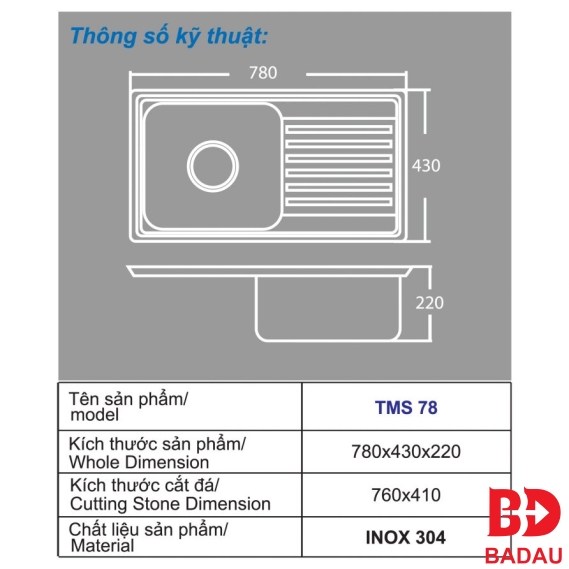 CHẬU CHÉN INOX CAO CẤP TMS78