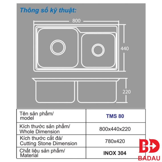 CHẬU CHÉN INOX CAO CẤP TMS80