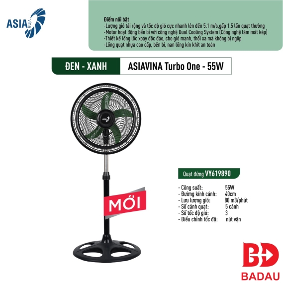 Quạt đứng VY619790 ASIAVINA Turbo One - 55W (XÁM - CÁNH CAM)-(ĐEN-CÁNH XANH)